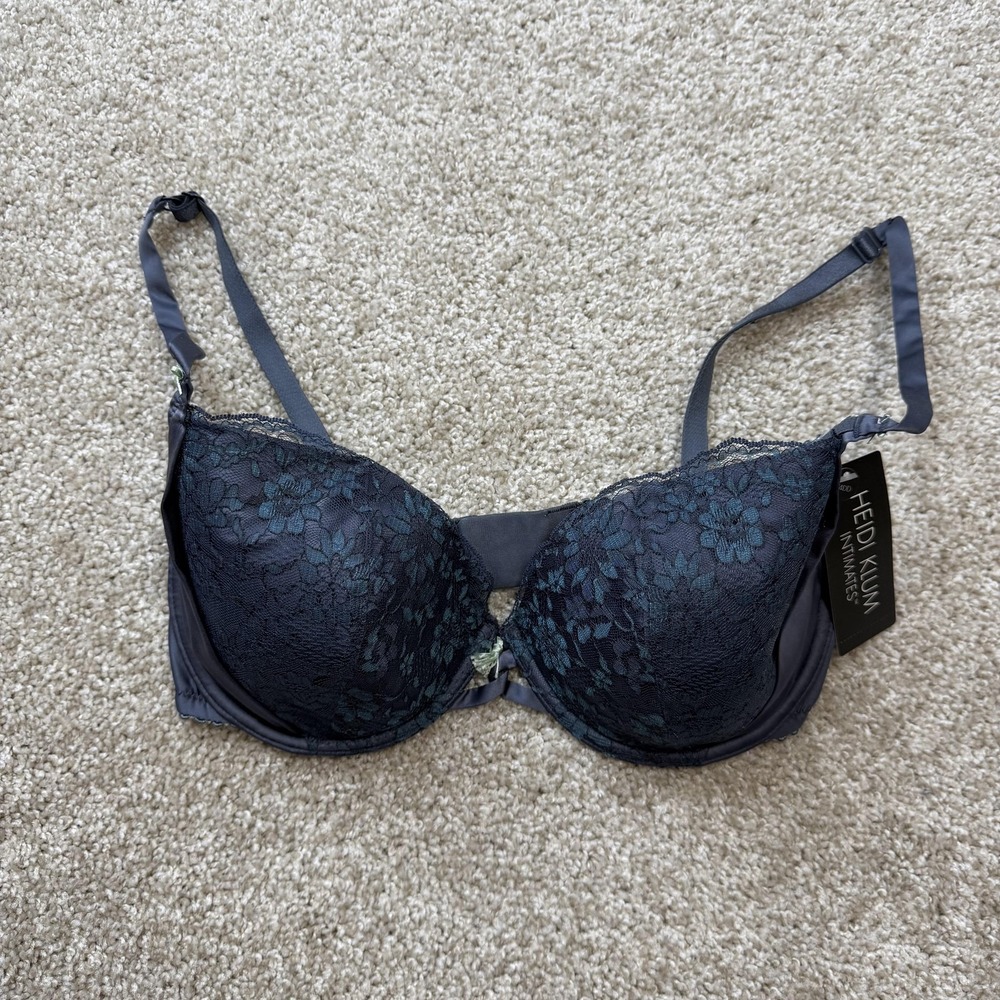 Heidi Klum Intimates Bra Womens 34DD Blue Venetian Embrace Lace Balconette